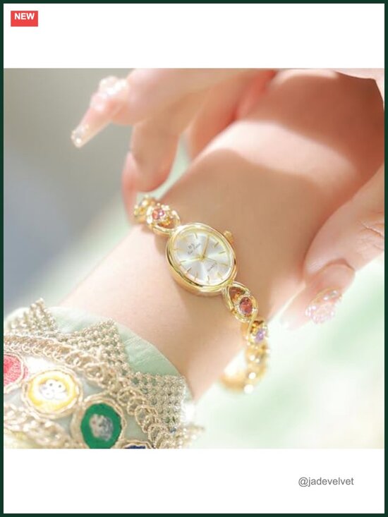 Luxury Vintage Gold Tone Women\'s Bracelet Watch with Jade Crystal Oval Dial main image 3